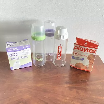 LOT OF 3 PLAYTEX NURSER BABY BOTTLES CAPS RINGS LIDS + Liners 8oz Munchkins • $39.99