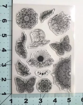 Butterfly Mandala Design Clear Stamps Texture Card Clay Scrapbook FAST Free Ship • $10.49