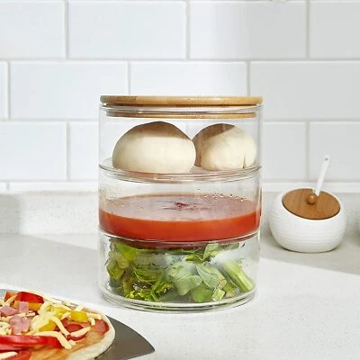 £14.99 • Buy 3 Tier Stackable Glass Food Storage Jars Airtight Sealed Lid Pizza Dough Proof