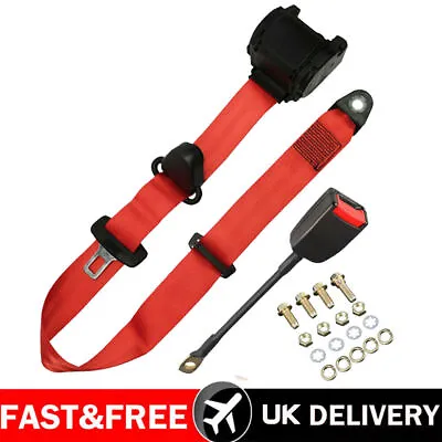 Universal 3 Point Seat Belts Safety Belt 4m Length Retractable Long Strap Red • £14.95