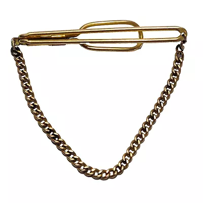 Vtg 12k Yellow Gold Filled Signed Swank Tie Bar & Dangle Chain Clip 1/20 GF • $8.47