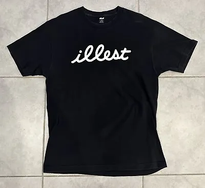 Illest Black Shirt Size Large Script Logo Design Short Double Sided Streetwear • $15.99
