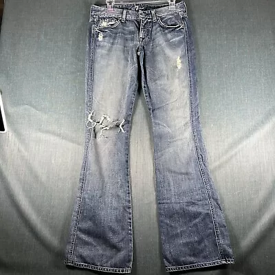 7 For All Mankind Womens Jeans Blue Distressed Flared A Pocket Size 28 Cotton • $22.88