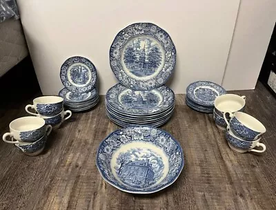 Liberty Blue Vintage Dinnerware Set With Historic Colonial Scenes Made In Engla • $300