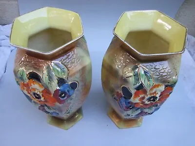 Antique Pair Large Clifton Falcon Ware Vases  Decorative Floral Pattern Art Deco • $275