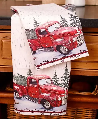 Vintage Country Dish Towels With Red Pick Up Truck - Set Of 2 • $22.48