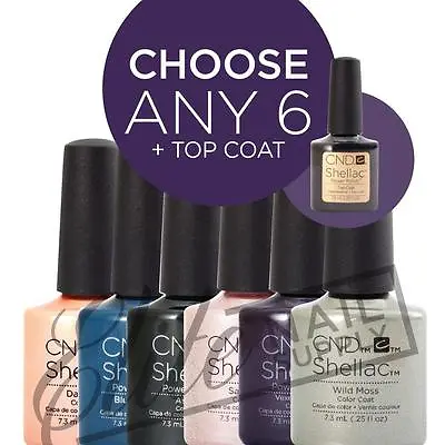 CND SHELLAC Color Coat 7.3ml - Any 6 Colours + Top Coat + FREE Remover Wraps  • $164.95