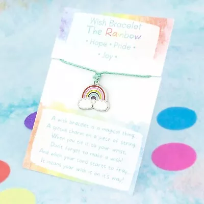 Rainbow Wish Bracelet Tie On Make A Wish Rainbow Baby Shower Favours Hope • £3.49