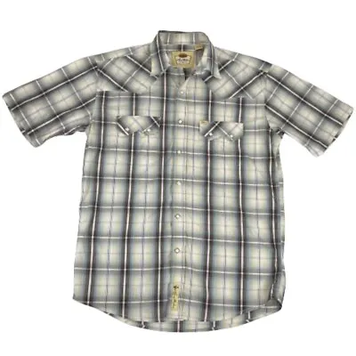 Larry Mahan Men's Large Diamond Pearl Snap Shirt Plaid Western Wear Short Sleeve • $24.90