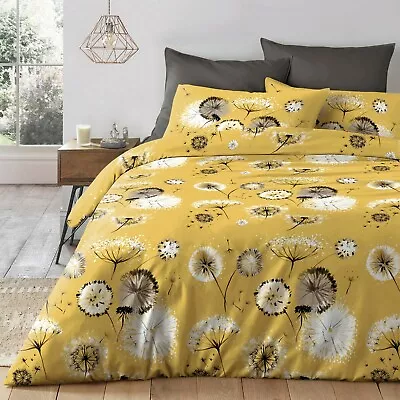 Dandelion Floral Ochre Bedding Wild Flowers Duvet Cover & Pillowcase Set  • £11.95