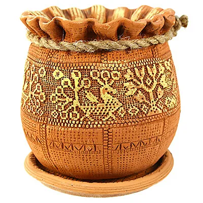 Brown Ceramic Planter Clay Cachepot Rustic Flower Pot Vintage Planter Terracotta • $36.95