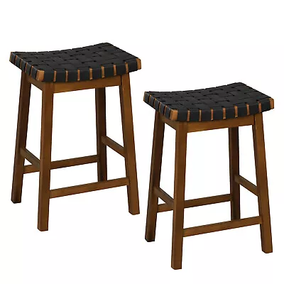 2PCS Woven Saddle Stools 25.5  Faux PU Leather Counter Height Kitchen Stool • $99.99