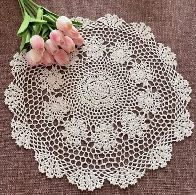 20  Round Lace Table Topper Flower Tablecloth White Vintage Hand Crochet Doily • $6.99