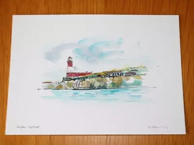 David Kearney Watercolour/pen Longstone Lighthouse A5 Unmounted • £15