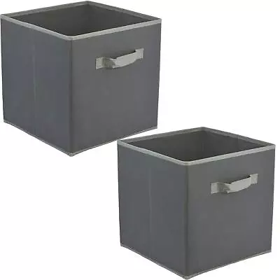 Set Of 2 Fabric Foldable Square Storage Boxes Canvas Collapsible Cubes Toys Box • £8.19