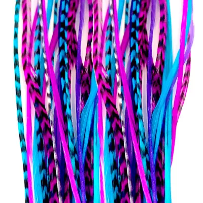 Feather Hair Extensions 100% Real Rooster Feathers Long Pink Purple Blue  • $29.95