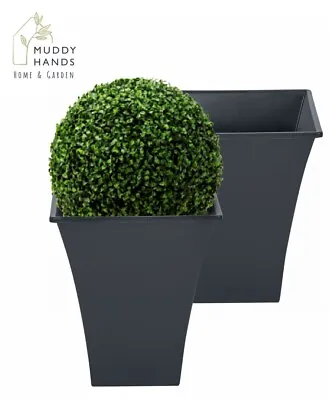 2 X Slate Grey Plant Pots Indoor Outdoor Garden Tall Plastic Flower Planters • £12.99