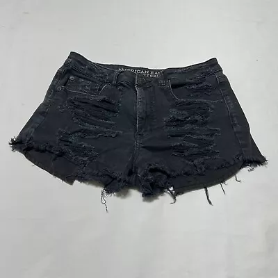 American Eagle Vintage High Rise Festival Destroyed Black Jean Shorts Women’s 6 • $12.92