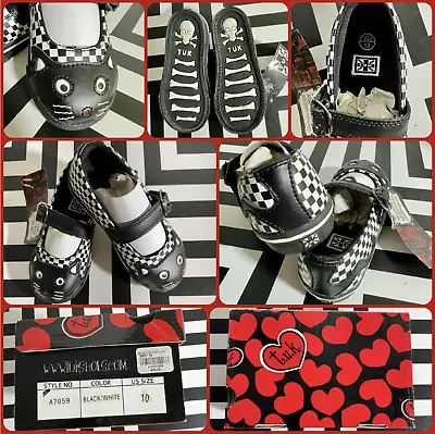 VTG T.U.K Anarchic Checkerboard Mary Jane Kitty Cat Face Shoes Child's US 10-NEW • $54.95