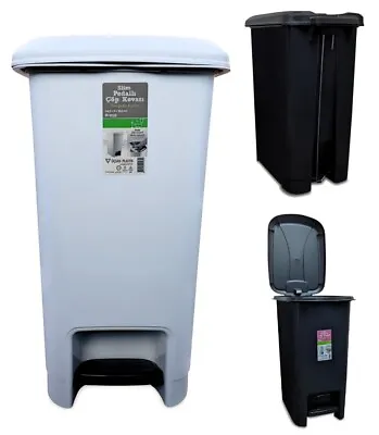 Slim Pedal Lid Bin Waste Garbage Indoor Outdoor Kitchen Recycling Trash DustBin • £9.95
