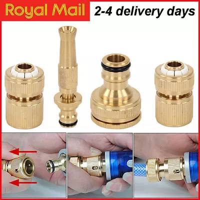 4x Brass Garden Hose Pipe Fitting Tap Hosepipe Spray Nozzle Connectors Watering • £7.98