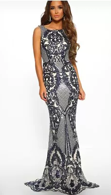 Quiz Sz 8 Navy Sequin Bodycon Maxi Dress New With Tags Absolutely Stunning. • £29.99