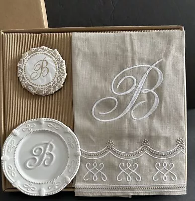 Mud Pie Knot Beau Fleur De Lis White “B”Monogram Initial Towel Soap Set 4404158 • $32.99