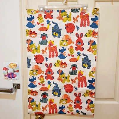 $24.98 • Buy Vintage Calico Animals Nursery Childrens Fabric Cat Dog Rabbit Pig Turtle 34x53 