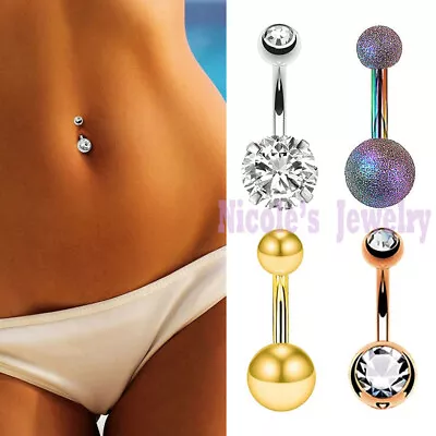 14g Surgical Steel Plain Double Gem Belly Bar Button Prong Navel Ring Piercing • $4.10