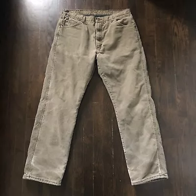 Wrangler Vintage Rugged Wear Denim Fleece Lined Pants 38x32 Tan Insulated Jeans • $28