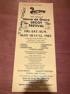 4th Annual Havre De Grace Decoy Festival Brochure Signed R. Madison Mitchell • $30