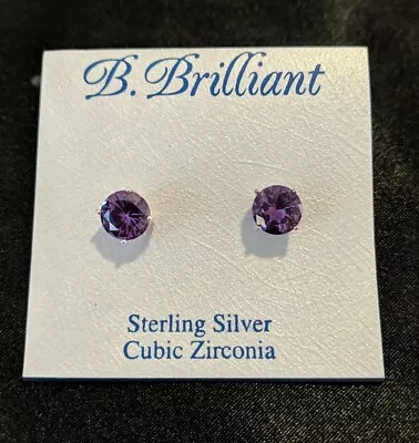 B. Brilliant Sterling Silver Amethyst Cubic Zirconia Solitaire Earrings MSRP $40 • $6.99