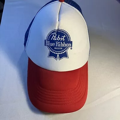 Pabst Blue Ribbon PBR Red White And Blue Trucker Hat Cap - EUC • $8.95