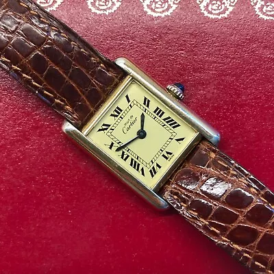 Cartier Must De Cartier Tank Vermeil Manual Wind 925 Wristwatch With Box • $1450