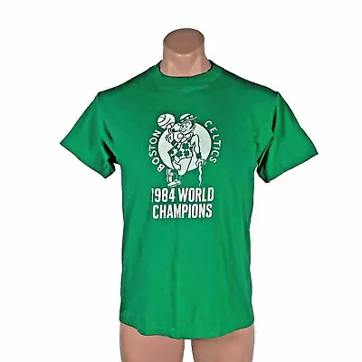 VTG 80s BOSTON CELTICS 1984 WORLD CHAMPIONS NBA GREEN T-shirt BASKETBALL Large • $85