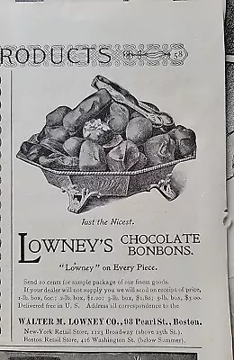 Early 1900s  Walter  Lowney's Chocolate Bonbons Candy Vintage Ad • $9.99