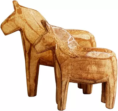 Set Of 2 Neutral Painting Dala Horse - Swedish Dala Horse Statue - Vintage Unfin • $43.69