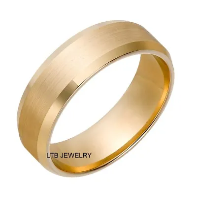 10k Solid Yellow Gold Wedding Band beveled Edge Mens Wedding Ring 6mm • $550