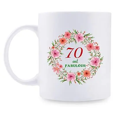 70th Birthday Gifts For Women - 70 And Fabulous With A Garland Birthday Mug -  • £26