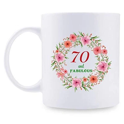 70th Birthday Gifts For Women - 70 And Fabulous With A Garland Birthday Mug -  • £26