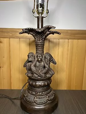 Vtg Berman Monkey Palm Tree Table Lamp See No Evil 28” Tall X 10 Lbs! • $90