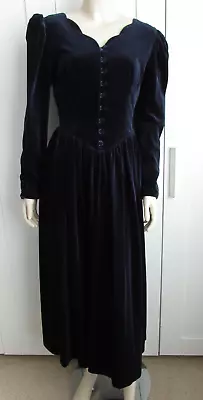 Laura Ashley Vintage Velvet Edwardian Style Dress Dark Blue Vintage Size UK 10 • £20