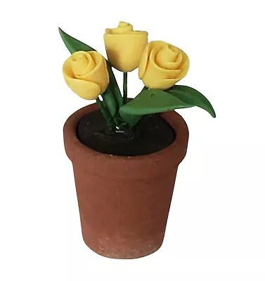 Miniature Dollhouse Yellow Roses Plants Flowers In A Pot 1:12 Scale New • $4.70