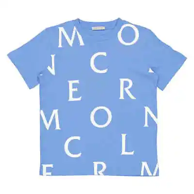 Moncler Kids Pastel Blue Logo Prit Cotton T-Shirt • $161.28