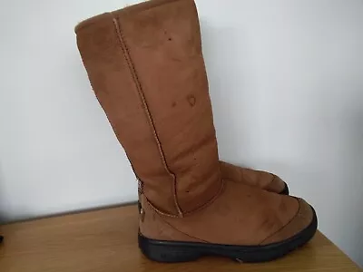 Australian UGG Boots Size 5.5 Suede Sheepskin Tanlong Brocade Pattern Back • £14.99