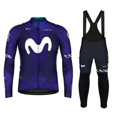 2024 MOVISTAR Thermal Fleece Cycling Long Sleeve Jersey Bib Pants Cycling Jersey • $51.69