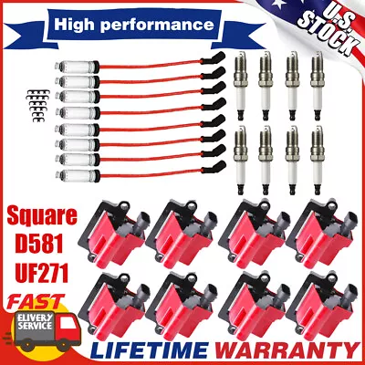 8 Pack Square Ignition Coils+Spark Plugs+Wires For Chevy GMC 4.8L 5.3L 6.0L 8.1L • $175.97