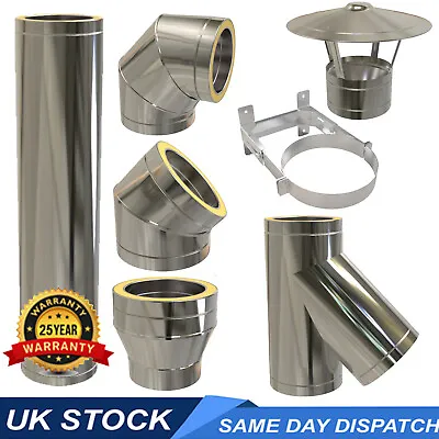 Twin Wall Chimney Pipe Stainless Steel For Wood Burning 6 Inch Multi Fuel Stoves • £22.99