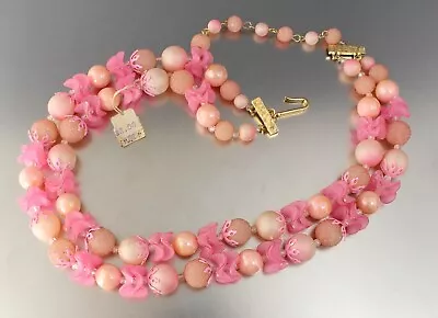 Vintage 50’s Multi 2 Strand Pink Plastic Bead Necklace • $5.99