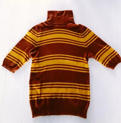 Miu Miu Brown Turtleneck Top With Mustard Stripes Size 40 • $69.99